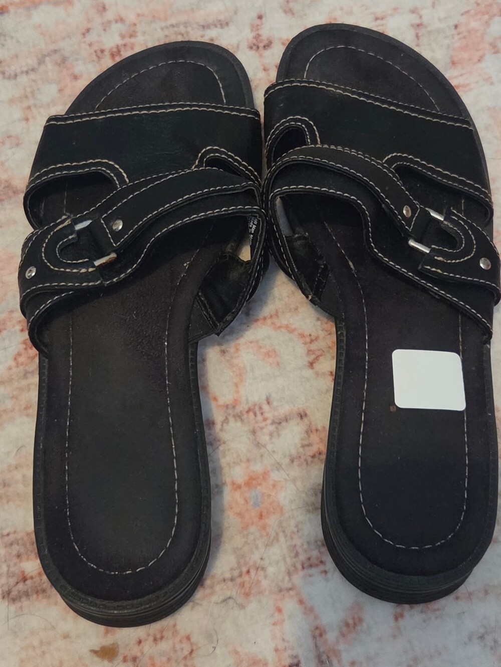 Black Leather Slip-On Women's Comfort Sandals 11 Wide